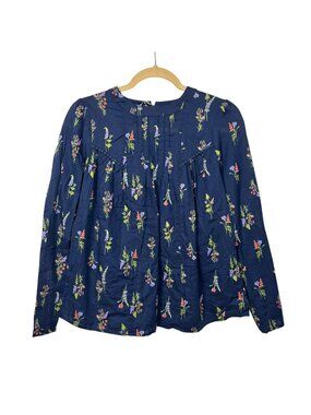 ✨3/$30 M&S Collection 8 Navy Floral Long Sleeve Blouse Whimsical Cottagecore